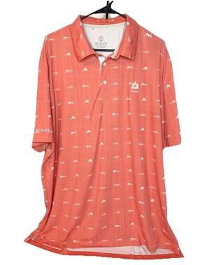 Vintage Scales Men’s Polo Shirt Short Sleeves Coral Fish Pattern Size XL
